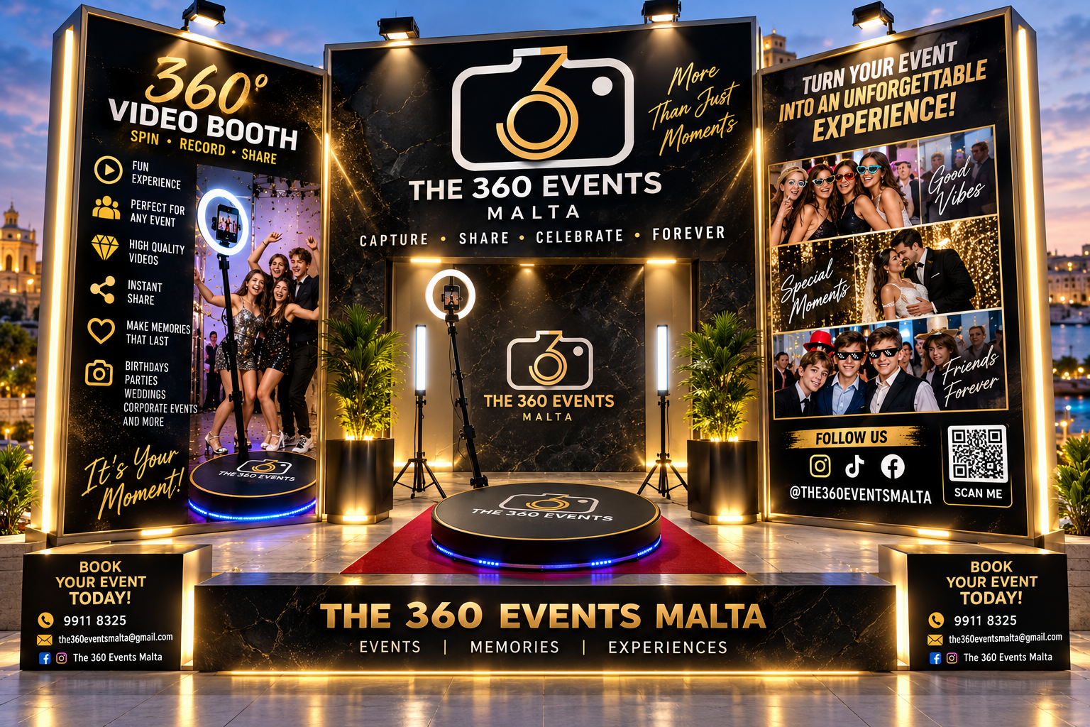 The 360 Events Malta sponsor booth and branded event advertising display