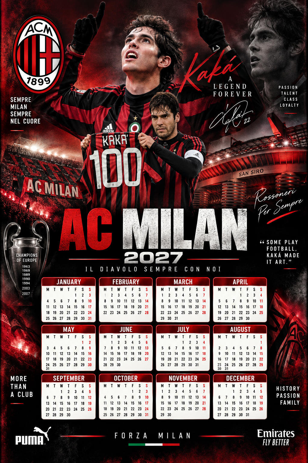 AC Milan Kaká 2027 personalised football calendar
