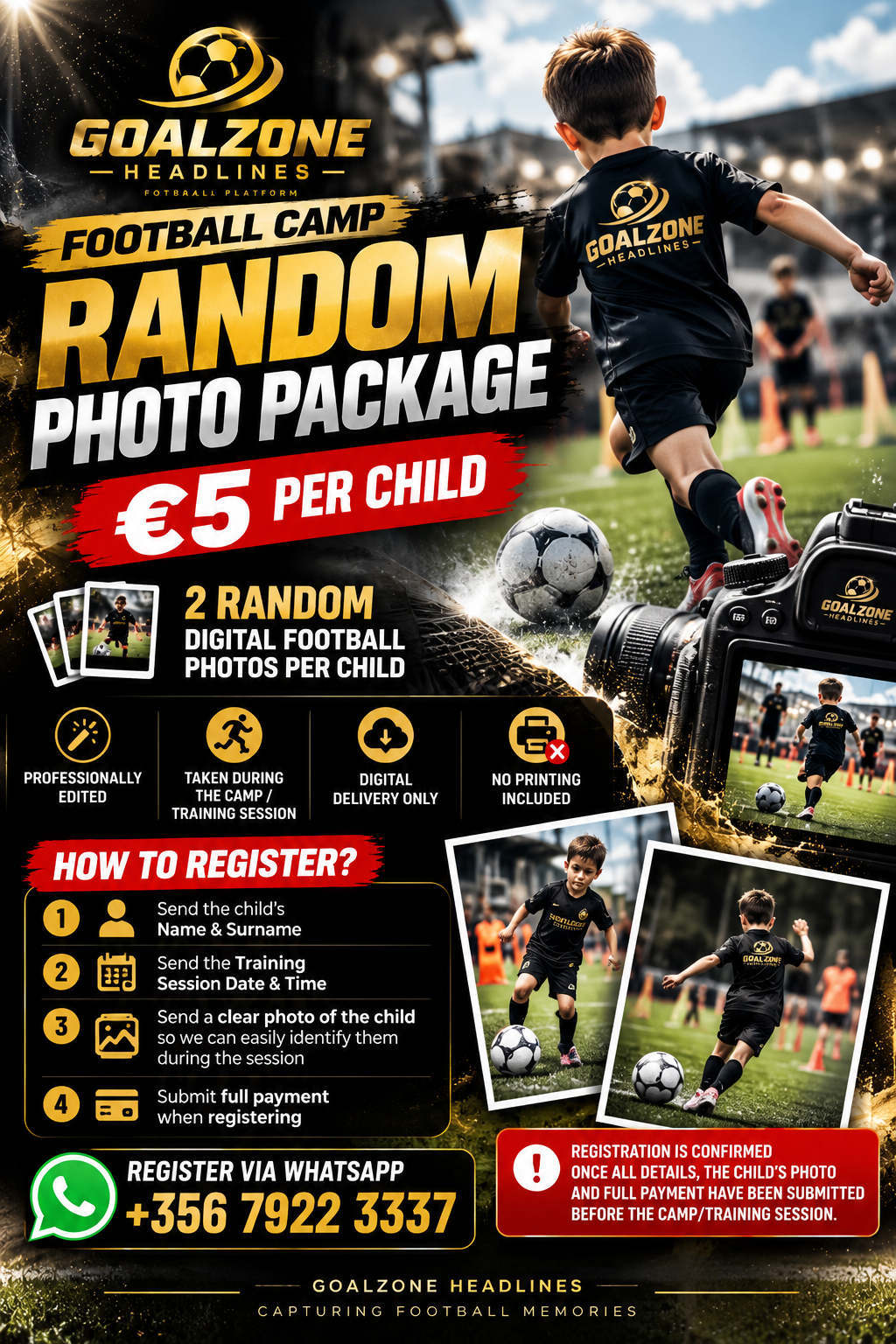 Football camp random photo package — €5 per child