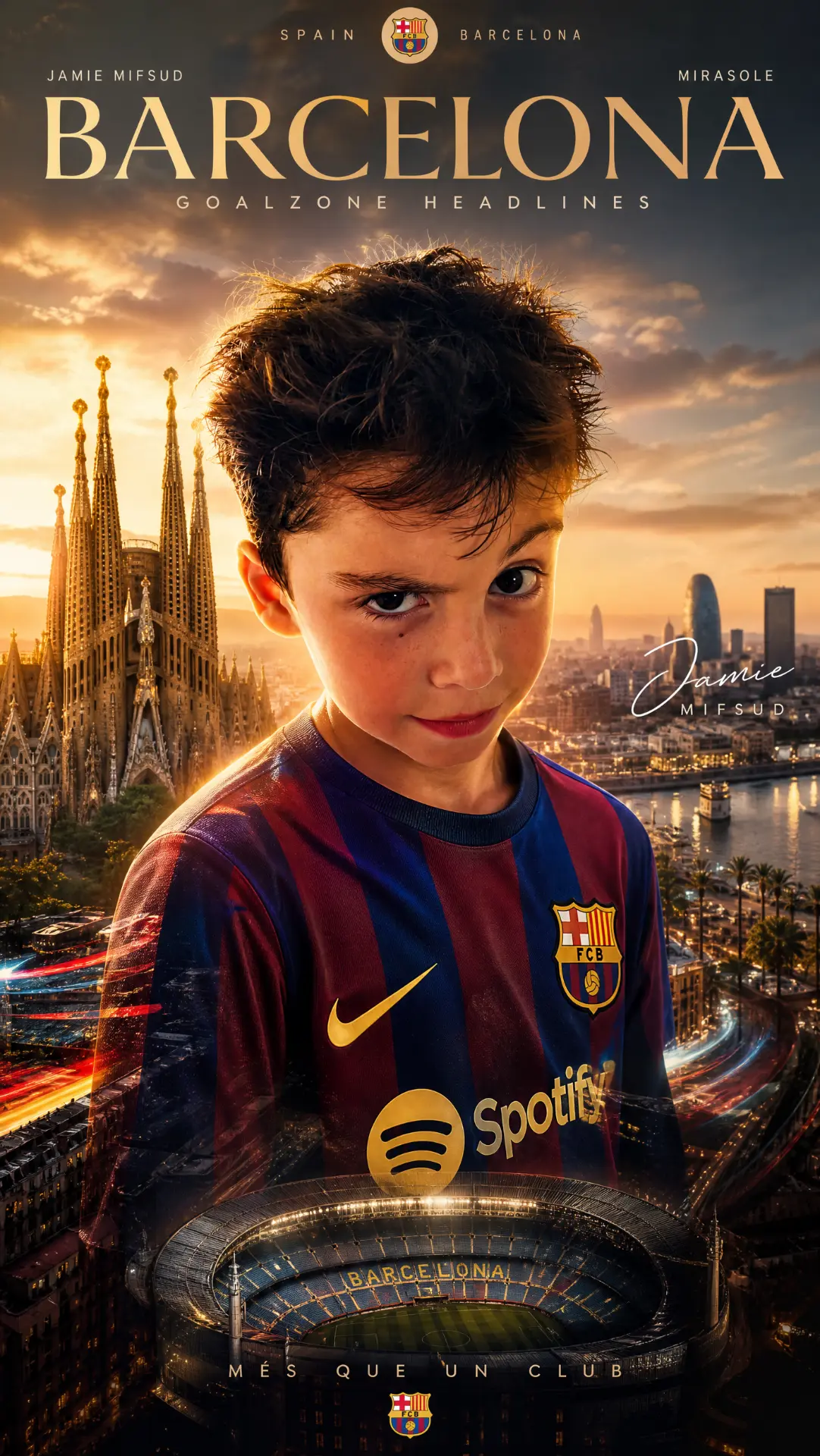 Jamie Mifsud Barcelona themed personalised football poster
