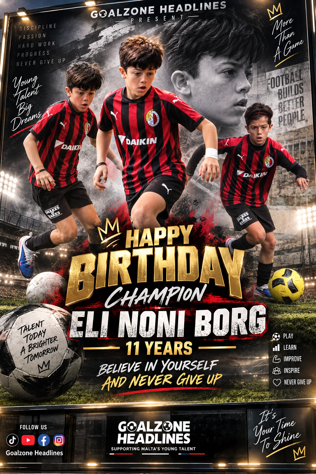 Birthday football poster example for a young player